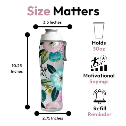 50 Strong | Water Bottle with Time Marker, 30 oz, Pretty Flowers - color: Pretty Flowers
