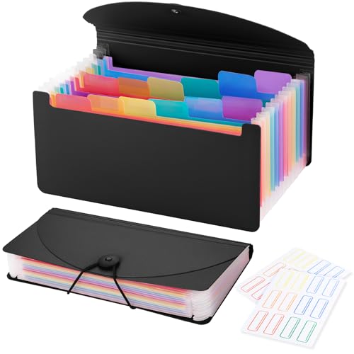 13 Pocket A6 Receipt Organizer, 2 Pack Small Accordion File Organizer, Coupon Organizer with Labels - Black - color: Black