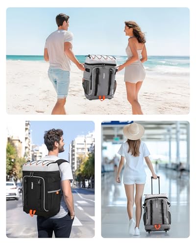 TOURIT Insulated Rolling Cooler Backpack, Leakproof Waterproof Beach Cooler Bag with Wheels and Handle, Outdoor Camping Picnic Travel - color: 02-Black, style: 50 Cans