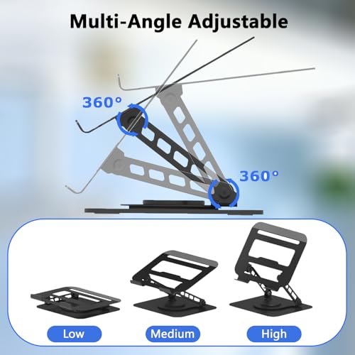 360 Rotation Laptop Stand, Multi-Angle Adjustable Laptop Holder Riser Stable Base Fully Foldable Easy to Storage and Portable Fit for MacBook Pro/Air HP 14 All Under 16” Devices (Black) - color: Black