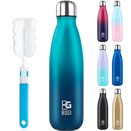 BOGI Insulated Water Bottle, 17oz Stainless Steel Water Bottles, Leak Proof Sports Metal Water Bottles Keep Cold for 24 Hours and Hot for 12 Hours BPA Free kids water bottle for School (Blue DBlue) - color: Blue Dark Blue, size: 17 Ounces