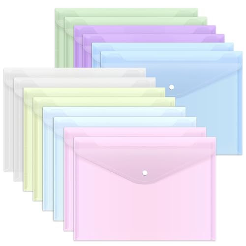EOOUT 14pcs Plastic Envelopes, Plastic Folders for Documents, Poly Folders with Snap Closure, A4 Size, Letter Size, for School and Office Supplies - color: Pastel, style: 14pcs