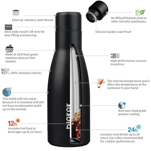 BJPKPK 12oz Water Bottles Stainless Steel Double Wall Vacuum Insulated Small Water Bottles for Travel,Midnight Black - color: Midnight Black, size: 12 Ounces