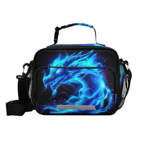 Blue Flame Dragon Kids Lunch Box Insulated Lunch Bags Cooler Tote Bag with Removable Shoulder Strap for Boy Girl Student 20856137 - color: Blue Dragon