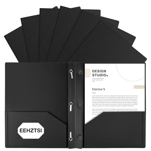 12-Pack Plastic Folders with Pockets and Prongs,2-Pocket Folders with 3 Fasteners, Poly Folders Holds 8-1/2" x 11" Paper for School/Office/Home - color: Black, size: 12-Pack