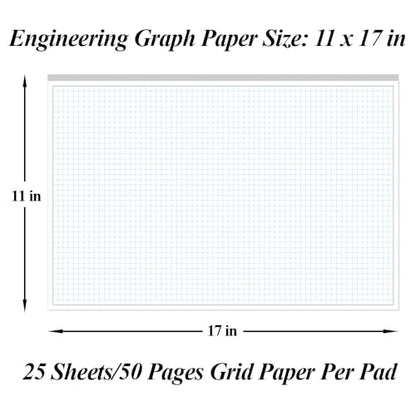 Engineering Graph Paper Pad - 17" x 11" Grid Paper for Engineering, Drafting, Blueprint Drawing, 25 Sheets/50 Pages 4x4 Blue Quad Rule by Better Office Products - size: 1-Pack