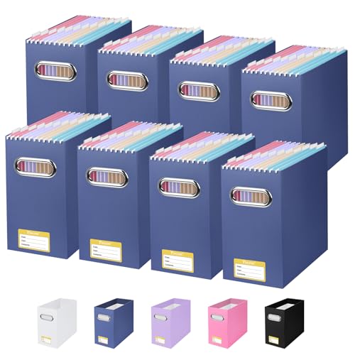BALEINE File Organizer Box, Cardboard File Folder Organizer with Handle for Letter Size, Portable Collapsible Hanging Filing Box for Home Office Document Storage (8 Pack, Navy) - color: Navy, style: 8PK (Slim)