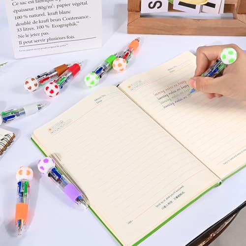 LiYiQ 25 Pcs Soccer Party Favor Multicolor Pen in One Cartoon Cute Fun 4-in-1 Cute Pens Bulk Kawaii Soccer Shape Cool Ballpoint Pens for Kids Fun Gifts - style: Soccer