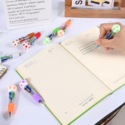 LiYiQ 25 Pcs Soccer Party Favor Multicolor Pen in One Cartoon Cute Fun 4-in-1 Cute Pens Bulk Kawaii Soccer Shape Cool Ballpoint Pens for Kids Fun Gifts - style: Soccer