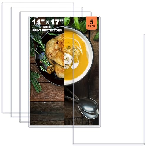 Ndsox 5 Pack 11" x 17" Rigid Print Protectors - Heavy Duty Hard Plastic Sheet Page Protectors - Crystal-Clear Menu Holders - Top Loading Art Prints Sleeves for Documents Magazines Posters Photographs - size: 11" x 17"