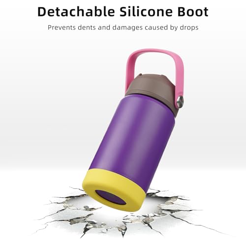 BJPKPK Insulated Water Bottle with Straw Lid, 12oz Thermo Water Bottles with Soft Nozzle, Flex Handle & Non-slip Boot, BPA Free Leak Proof Stainless Steel Metal Thermo, Tumblers, Cups,Violet - color: Violet, size: 12 Ounces