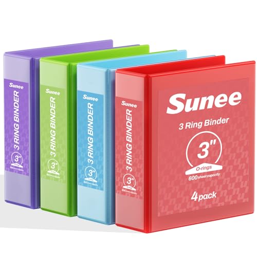 SUNEE 3 Inch Binders 3 Ring 4 Pack, 3" Large Classic 4-Color Binder Set (8.5x11 Inches) for Office, School or Home Supplies - color: Classic Assortment, size: 3 Inch, style: 4 Pack