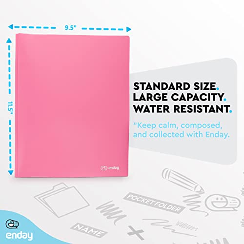 Plastic Folders with Pockets and Prongs Pink - Two Pocket Folder with Brads - 3 Prong Folders with Pockets for Letter Size Sheets, Also Available in Blue, Green, Red, Purple, and Grey, 6 Pc –by Enday - color: Pink, size: 6