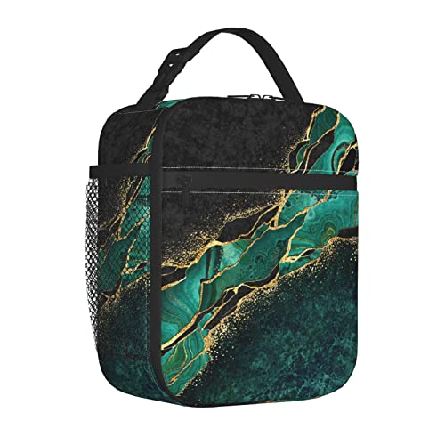 YETTA YANG Marble Black Green Gold Portable Lunch Bag Insulated Lunch Box Reusable Totes For Women Men Work Picnic Camping - color: Black16