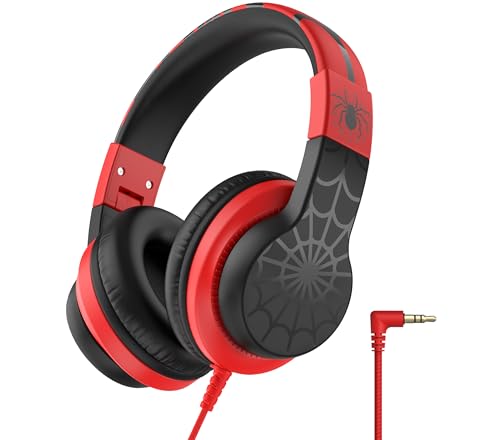 iClever HS19 Kids Headphones for School with Microphone, Safe Volume Limiter 74/85dBA, Over-Ear Girls Boys Headphones for Kids with FunShare Foldable Wired for iPad/Travel (Spider Black) - color: Black Spider