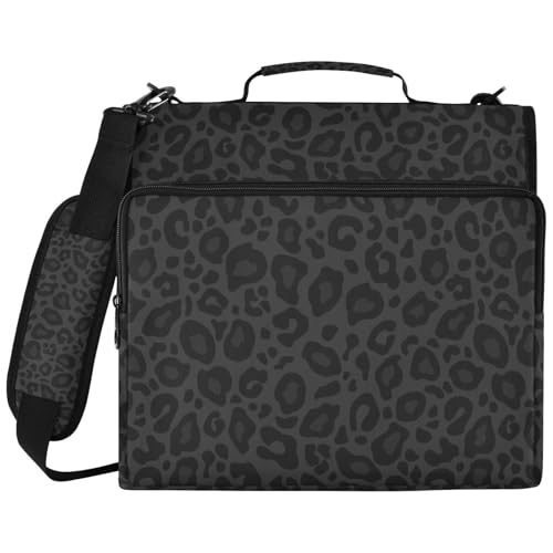 Zipper Binder Black Leopard Print Bag with Shoulder Strap 3 Ring Binder Organizer Large Capacity Multiple Pockets for School Office - color: Black Leopard Print