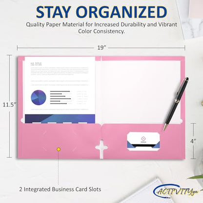 10 Pack Two Pocket Folders, Pink, Strong Thick Paper Folders, for Letter Size, by ACTIVITYya - color: Pink