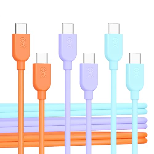 Cable Matters 3-Pack USB C Charging Cable, 60W Charging, 6ft, Multicolor | 480Mbps Data, No Video, Supports Apple CarPlay & Android Auto, for iPhone 17/16, Galaxy S24, Orange Blue Purple - color: Multicolored, size: 6 ft