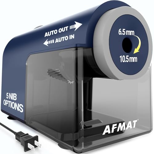 AFMAT Electric Pencil Sharpener, Fully Automatic Pencil Sharpener for 6.5-10.5mm No.2/Jumbo/Colored Pencils, Auto in & Out, 5 Sharpness Modes, 10000+ Sharpenings for Classroom Home Office, PSC5(Blue) - color: Blue