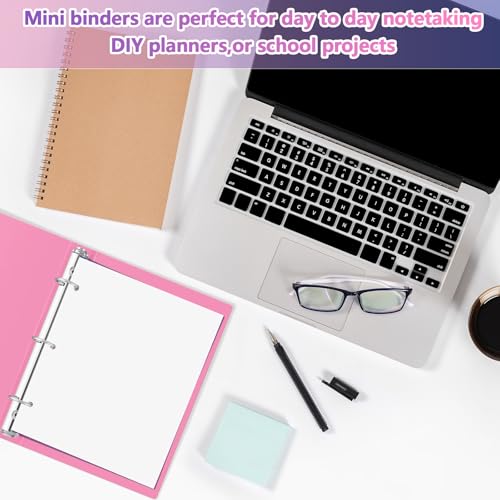 Henoyso 6 Pcs Plastic 1 Inch Mini 3 Ring Binders Fits 5.5" x 8.5" Paper, Holds(Capacity 200 Sheets), Flexible Three Round Rings Small Pink A5 Binders Bulk for School, Office Use, Photo Album - color: Pink, size: 1 Inch