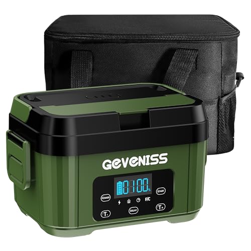 Geveniss Cordless Electric Lunch Box for Adults – Battery-Powered Heated Lunch Box Food Warmer with 1.1L Stainless Steel Container, Timer Function, Leakproof, Portable for Work, Travel, Office - color: Green