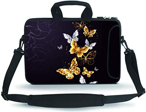 14 15 15.4 15.6 inch Messenger Bag Carrying Case Sleeve with Handle Accessory Pocket Fits 14 to 15-Inch Laptops/Notebook/Ebooks/Kids Tablet/Pad(Golden Butterflies) - color: Golden Butterflies, size: 14-15.6 inch