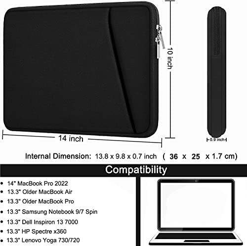 Laptop Sleeve Case 13 Inch, Upgrade 14 inch Laptop Cover for Apple MacBook Pro 2022, Durable Notebook Cover Shockproof Protective Bag Compatible with MacBook Air/Pro Retina 13.3 Inch, Black - color: Black, size: 13.3 inch