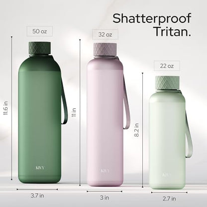 KIVY Slim Water Bottle 32oz Tritan - Lightweight & Shatterproof - BPA-Free | Reusable Tritan Water Bottle with Measurements - Leak Proof Bottle for Women & Men - Dishwasher Safe - Skinny Water Bottle - color: 01 Dark Green, size: 32 Ounces