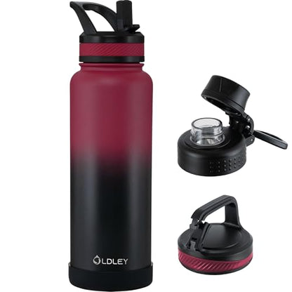 OLDLEY 40 oz Insulated Water Bottle With Straw, Stainless Steel Sports Water Cup Flask with 3 Lids(Straw, Spout and Handle Lid) Double Walled Travel Thermal Canteen Mug,Dark Rainbow - color: Dark Rainbow, size: 40 Ounces
