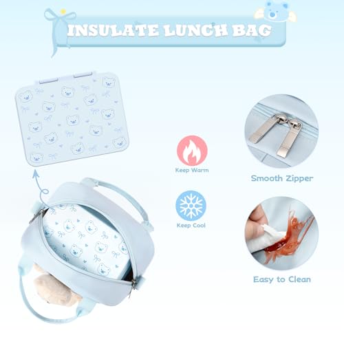 ACESAK Backpack for Girls with Bento Box - 4 PCS Cute Girls Backpack with Lunch Box, Pencil Case & Bento Box Set - 43oz Leakproof Lunch Box Kids Snack Containers Set Back to School Supplies (Blue) - color: Blue