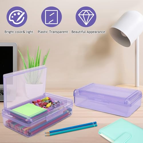 SFLHHDM Large Pencil Box, Double Layer Capacity Pencils Holders, Clear Hard Pen Case with Snap-tight Lid, Plastic Pencil Case for Office School, Pen Boxes Storage School Box (Clear Purple-1pcs) - color: Clear Purple-1pcs