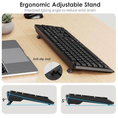 BKA BYA Wireless Keyboard and Mouse Combo,Full Size Quiet Bluetooth Keyboard and Mouse, 2.4GHz USB Receiver, Cordless Silent Keyboard and Mouse for PC, Windows, MAC, Laptop, Black