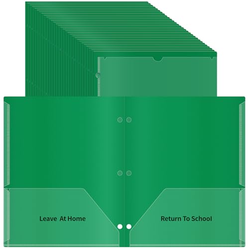 30 Pcs 3 Hole Punch Parent Teacher Communication Folders with Clear Front Pockets for 3 Ring Binders, 2 Pockets Homework Take Home Plastic Folders Classroom Folder for Kid Student (30, Dark Green) - color: Dark Green