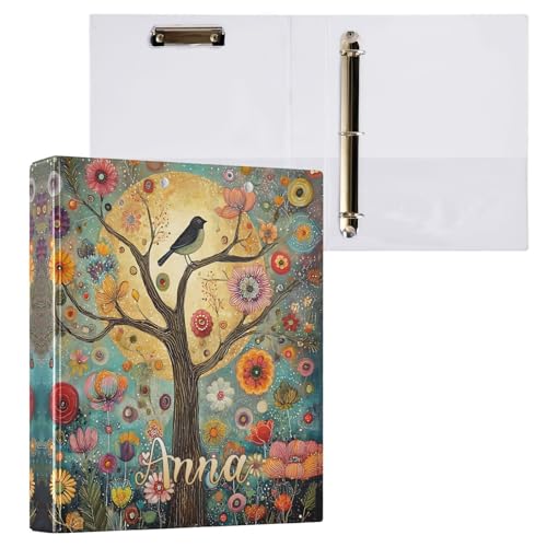 Custom Tree of Life 3 Ring Binder 1.5" Round Ring Binders Personalized Name View Binder with 200 Sheet for School Supplies Women Men Office, 1 Pack - color: Custom Tree and Birds