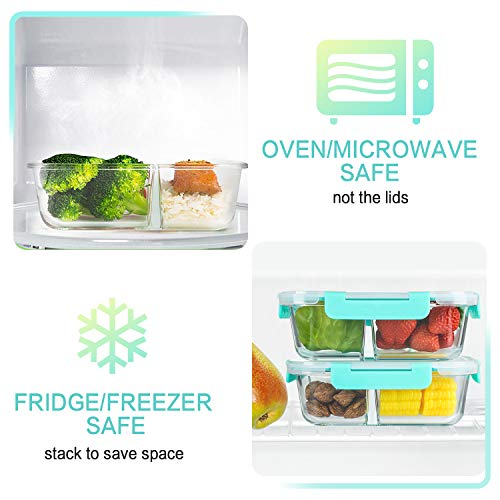 M MCIRCO [5-Pack, 36 oz] Glass Meal Prep Containers 3 Compartment with Lids, Glass Lunch Containers,Food Prep Lunch Box,Bento Box,Microwave, Oven, Freezer, Dishwasher (4.5 Cups, Green) - color: Green