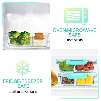 M MCIRCO [5-Pack, 36 oz] Glass Meal Prep Containers 3 Compartment with Lids, Glass Lunch Containers,Food Prep Lunch Box,Bento Box,Microwave, Oven, Freezer, Dishwasher (4.5 Cups, Green) - color: Green