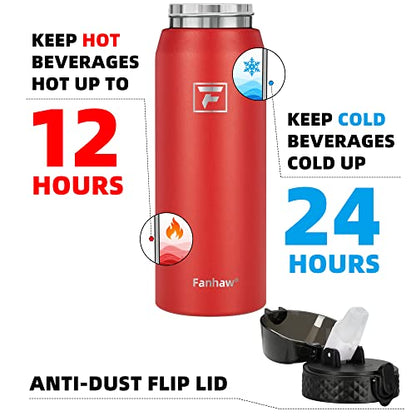 Fanhaw 24 Oz Kids Insulated Stainless Steel Water Bottle with Straw Lid, Leakproof & Anti-Dust Everyday Use Bottle for School, Women & Men, Back to School Essentials (Red) - color: Red, style: 24 Ounces