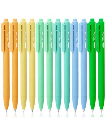 Mr. Pen- Retractable Gel Pens, 12 Pack, Black Ink, Fresh Color Barrels | Fine Point 0.5mm, Fast Dry, Smooth Writing, Cute Pens for Drawing, Writing Planner and School Supplies - color: Fresh Color Barrels, Black Ink, size: 12 Pack