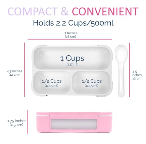 Small Glitter Snack Containers for Kids Toddlers - 3 Compartments (Set of 2) - Leak-Proof Reusable Boxes with Lids -BPA-Free Plastic Mini Bento Lunch Box - Ideal for School, Holds 2 Cups (Pink+Purple) - color: Pink Lilac Sparkle MINI 2pk