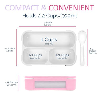 Small Glitter Snack Containers for Kids Toddlers - 3 Compartments (Set of 2) - Leak-Proof Reusable Boxes with Lids -BPA-Free Plastic Mini Bento Lunch Box - Ideal for School, Holds 2 Cups (Pink+Purple) - color: Pink Lilac Sparkle MINI 2pk
