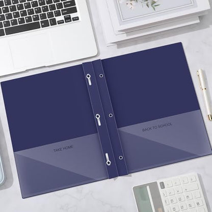 Henoyso 48 Pcs Plastic Folders with Clear Front Pocket and 3 Prong Take Home Plastic 2 Pocket Folder Back to School for Students Parent Teacher Communication for School Office (Navy Blue) - color: Navy Blue