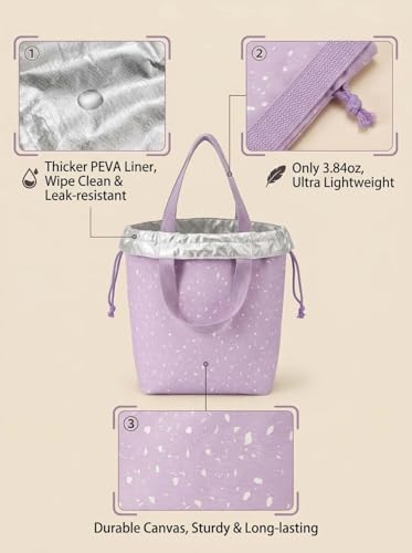 Reusable Lunch Bag,Canvas Drawstring Lunch Bag, Lunch Tote for Work, School, or Picnics, Lightweight & Waterproof, Keeps Food Fresh All Day(Purple) - color: Purple