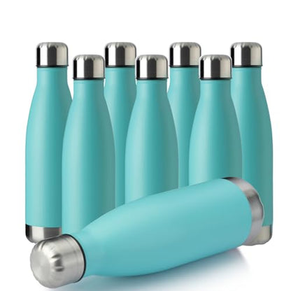 MEWAY 17oz Sport Water Bottle 8 Pack Vacuum Insulated Stainless Steel Leak-Proof Double Wall Cola Shape Water Bottle,Keep Drinks Hot & Cold (Light Blue,8 Pack) - color: Light Blue