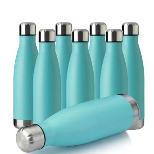 MEWAY 17oz Sport Water Bottle 8 Pack Vacuum Insulated Stainless Steel Leak-Proof Double Wall Cola Shape Water Bottle,Keep Drinks Hot & Cold (Light Blue,8 Pack) - color: Light Blue
