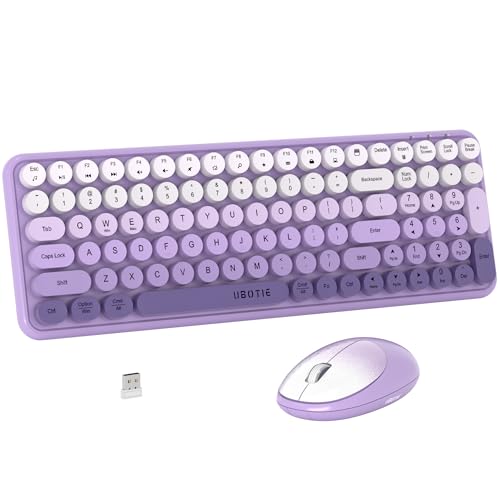 UBOTIE Wireless Keyboards and Mouse Combo (Purple Gradient) | Colorful Gradient Rainbow Color Retro Typewriter Flexible Keyboard, 2.4GHz Connection and Optical Mouse for PC Wins Mac - color: Purple Gradient