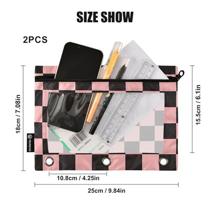 Lightpink Buffalo Plaid Binder Pouches 3 Ring for Boys Girls School Office College Supplies Black Chessboard Orchid Pink Pencil Pouches Case Bag with Clear Window and Zipper 2 Pack - color: Lightpink