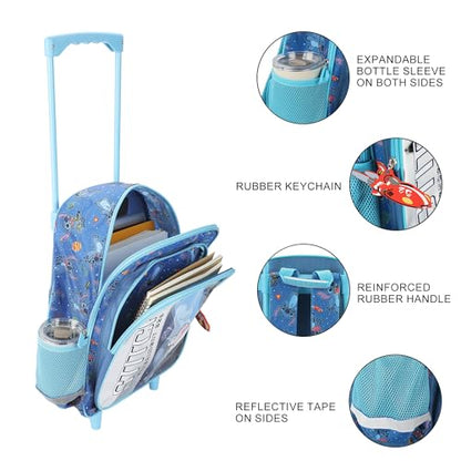 Disney's Stitch 16" Rolling Travel Backpack With Wheels And A Keychain - color: Disney’s Stitch Rolling Blue
