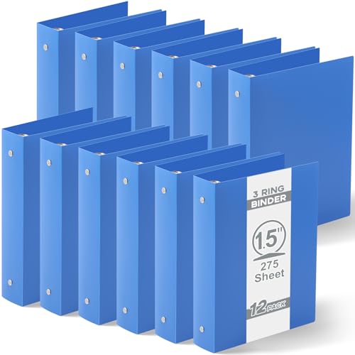 Henoyso 12 Pcs Plastic 1.5 Inch Mini 3 Ring Binders Fits 5.5" x 8.5" Paper, Holds(Capacity 280 Sheets), Flexible Blue Three Round Rings Small A5 Binders Bulk for School, Office Use, Photo Album - color: Blue, size: 1.5 Inch