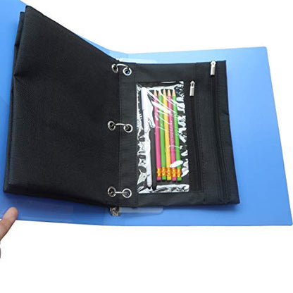 3 Ring Binder Pencil Pouch with Durable Zipper Binder Pencil Case with Clear Window 2 Pocket Black Canvas 2 Pack