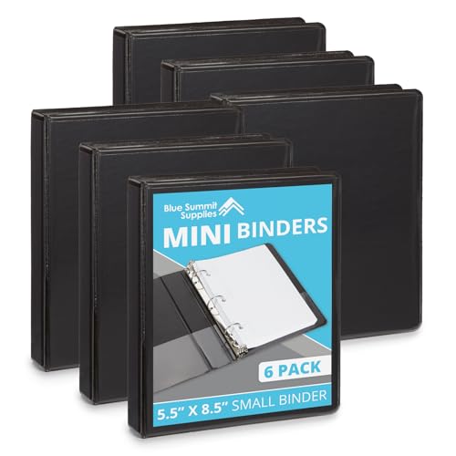 Blue Summit Supplies Small 3-Ring Binder, Junior 1 Inch, Mini 3-Ring Binder, Small Size Fits 5 1/2 x 8 1/2 Paper, Set of Mini Binders Ideal for Playbills or Planner, Black, 6 Pack